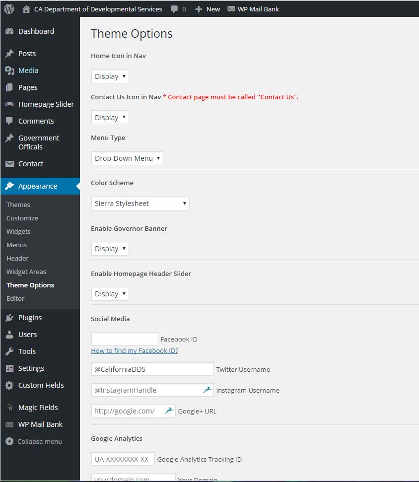 State Template WordPress Theme Options