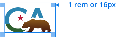  Official CA.gov logo with 1 rem or 16px clearspace specs.