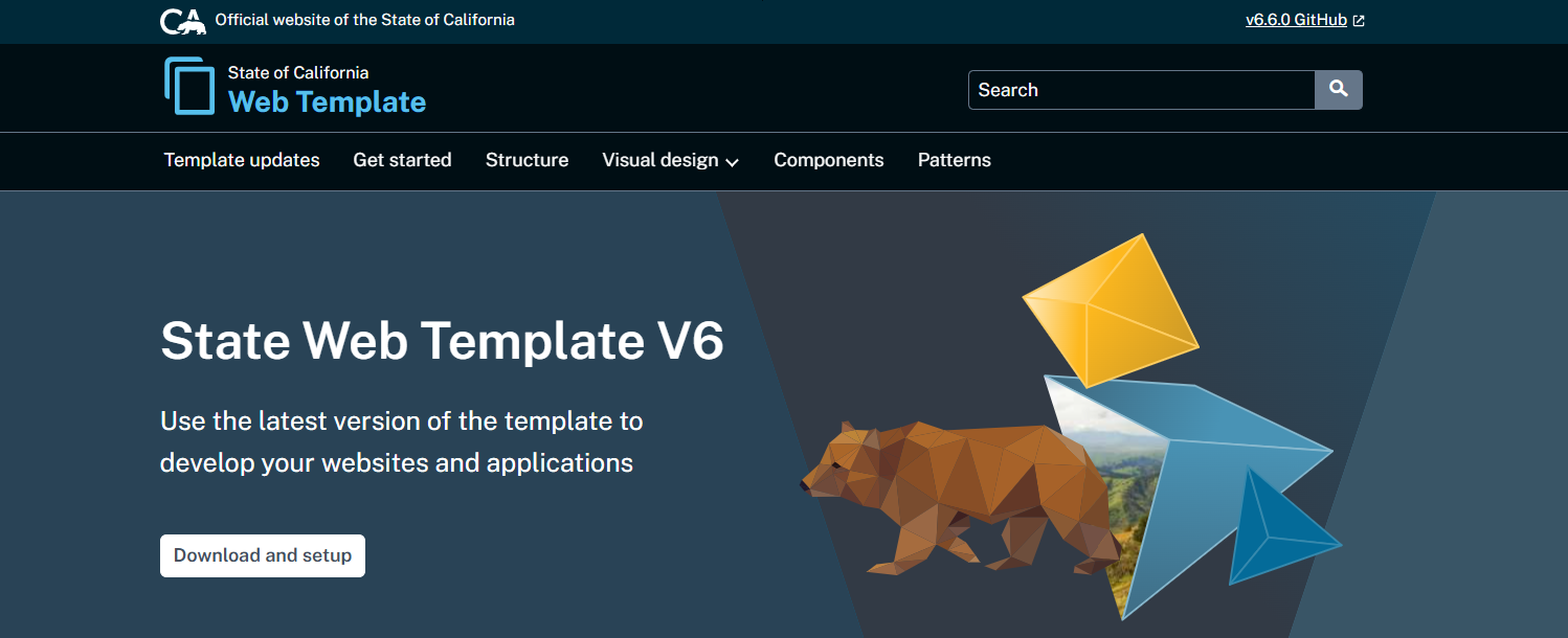 Screen capture of the Ukiah Dark dark mode theme for the V6 State Template.